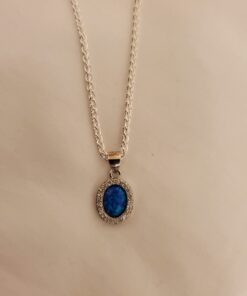 T400 Sterling Silver Necklace Blue White Created Opal Round Pendant Jewelry Gift for Women 19 51B ld7osSL