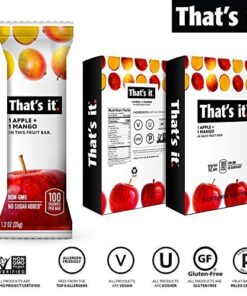 That's it. Apple + Mango 100% Natural Real Fruit Bar, Best High Fiber Vegan, Gluten Free Healthy Snack, Paleo for Children & Adults, Non GMO No Sugar Added, No Preservatives Energy Food (12 Pack) 12 Count (Pack of 1) 16 51BWTCVGWoL