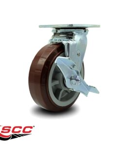 Alternative view of Service Caster Brand 6 Inch Heavy Duty Swivel Caster Wheel Polyurethane Wheel – 900lbs./Caster – Swivel Plate Caster with Locking Brake & Roller Bearing 6" Wheel Swivel - Top Lock Brake - Maroon