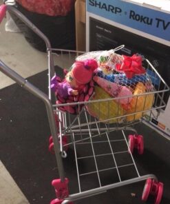 Precious Toys Shopping Cart with Food, Play Grocery Cart with 23 Pieces, Fits 18 inch Baby Dolls, Smooth Rolling Wheels, Folds for Easy Storage, Gift for Kids Ages 2+,Pink & Black 42 51C3TnjaJNL