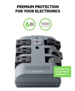 Belkin Power Strip Surge Protector - 6 Rotating AC Multiple Outlets, Flat Pivot Plug - Heavy Duty Wall Outlet Extender for Home, Office, Travel, Computer Desktop & Phone Charging Brick (1,080 Joules) 1 Pack 21 51CBSt2uHL