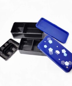 Alternative view of Japanese Traditional Rabbit Blossom Bento Box Set - Square 2 Tier Bento Box, Rice Ball Press, Bento Bag (Blue)