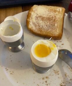 Egg Cups For Soft Boiled Eggs with Spoons - Egg & Cracker Tool Set - Stainless Steel Egg Opener Topper & Cutter - Hard Boiled Egg Holder Tool by Eparé Yellow Rubber Handle 39 51CSCC8wdCL