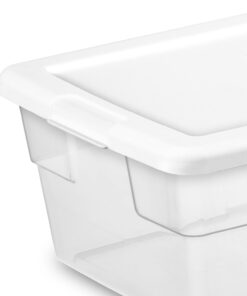 Sterilite 6 Qt Storage Box, Stackable Bin with Lid, Plastic Container to Organize Shoes and Crafts on Closet Shelves, Clear with White Lid, 12-pack 6 Quart 29 51DvxIOUE9L