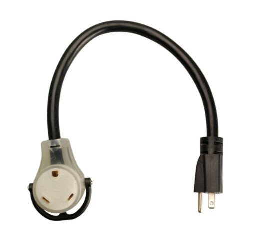 Coleman Cable 09542 14/3 STW 15 to 30-Amp RV Adapter Extension Cord with Lighted End; 18-Inch; Black