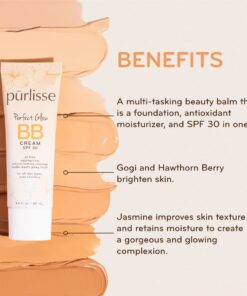purlisse Perfect Glow BB Cream SPF 30: Clean & Cruelty-Free, Medium Flawless Coverage, Hydrates with Jasmine (Tan Deep) 1.4 Fl Oz (Pack of 1) TAN DEEP 9 51ELrTnthUL 1