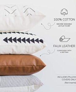 Woven Nook - Modern & Luxurious 18" x 18" Decorative Leather Throw Pillow Covers - Durable Quality & Machine Washable - 100% Polyester Faux Leather - Amaro Design - 4 Pack 18 x 18-Inch Amaro - Black, White, Tan, Grey, Brown, Neutral 24 51EZygASpsL 3