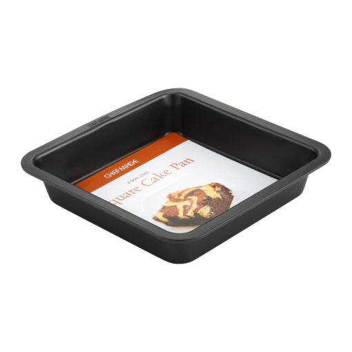 CHEFMADE Square Cake Pan, 8-Inch Bakeware Non-Stick Carbon Steel Pan Deep Dish Oven Baking Mold Baking Tray Ovenware for Cakes, Bread, Pizza, Cookies Square pan Black