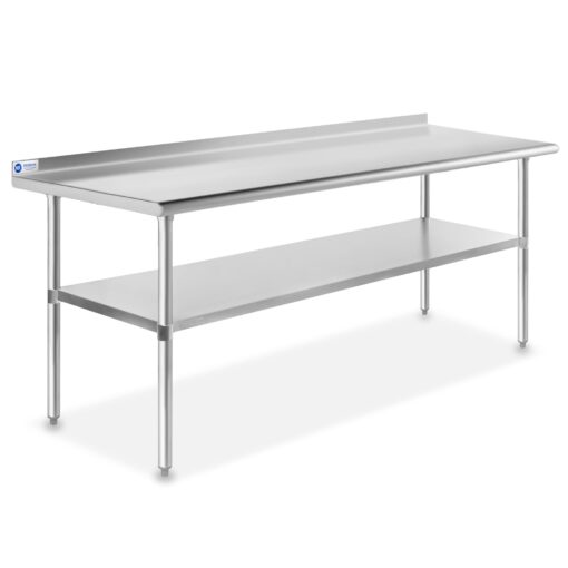 GRIDMANN Stainless Steel Kitchen Prep Table 72 x 30 Inches with Backsplash & Under Shelf, NSF Commercial Work Table for Restaurant and Home 72 in Long x 30 in Deep