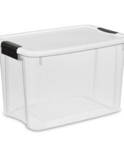 Alternative view of Sterilite 30 Qt Ultra Latch Box, Stackable Storage Bin with Lid, Plastic Container with Heavy Duty Latches to Organize, Clear and White Lid, 6-Pack 30 Quart