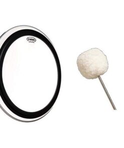 Evans BD22EMAD2 Clear Bass Drum Head, 22 Inch with Vater VBVB Vintage Bomber Bass Drum Beater 22-inch W/ Drum Beater