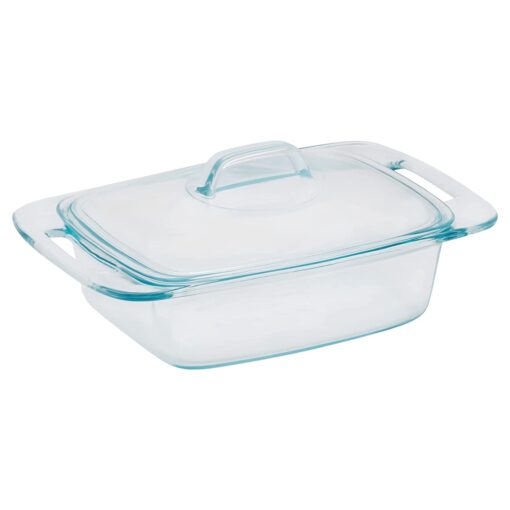 Pyrex Easy Grab 2-Qt Glass Casserole Dish with Lid, Tempered Glass Baking Dish with Large Handles, Dishwashwer, Microwave, Freezer and Pre-Heated Oven Safe 2 QT