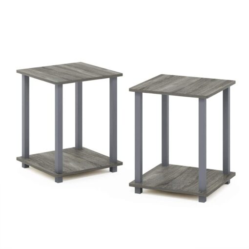 Furinno Simplistic Set of 2 End Table, French Oak Grey/Grey French Oak/Grey 2-Pack, Plastic Pole 15.6 x 15.6