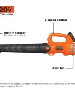 BLACK+DECKER 20V MAX Cordless Leaf Blower, 2-Speed, Up To 90 MPH, with Battery and Charger (BCBL700D1) 20V Leaf Blower Kit 21 51FT8sStSS