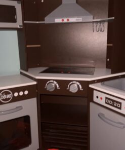 Amazon Basics Kids Corner Wooden Kitchen Toy Playset with Stove, Oven, Sink, Fridge and Accessories, for Toddlers, Preschoolers, Children Age 3+ Years, Espresso/Gray, 39.37"L x 28.35"W x 35.04"H Corner Kitchen 35 51FfwEmQ4VL