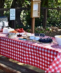 Alternative view of Oojami Pack of 4 Plastic Red and White Checkered Tablecloths - 4 Pack - Picnic Table Covers 54" x 108" Rectangle