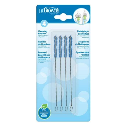 Dr. Brown's Natural Flow Reusable Baby Bottle Vent System and Reservoir Cleaning Bristle Brush,BPA Free,Blue Brushes,4-Pack 4 Pack