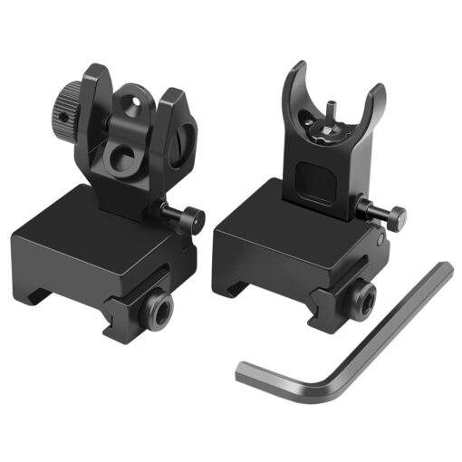 Feyachi Flip Up Iron Sight Front Rear Sight Compatible for Picatinny Rail and Weaver Rail of Rifle, Foldable Sights Black