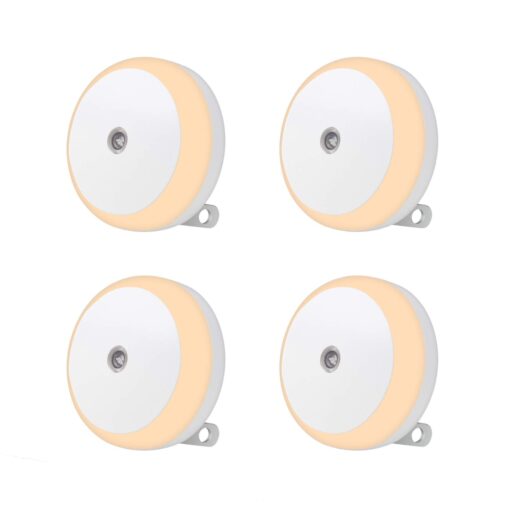 myCozyLite Plug-in Night Light, Low Light LED Nightlight with Light Sensor, Warm White, Energy Efficient, Round, Soft Glow, 4 Pack, for Indoor Use