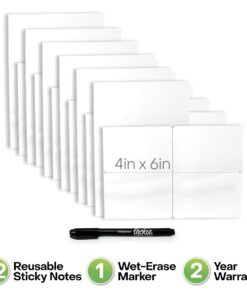 Dry Erase Reusable Sticky Notes | 4x6 12-Pack | 2-Year Re-Stickable & Erasable Post Notes | Smudge-Free Tackie Marker | Made in the USA by M.C. Squares 24 51Gb4GCBByL