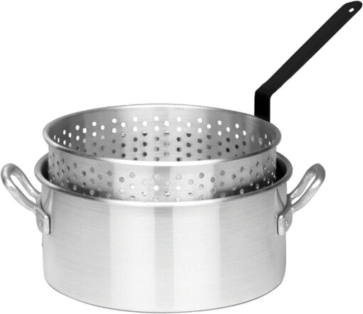 Bayou Classic 1201 10-qt Aluminum Fry Pot Features Perforated Aluminum Basket Heavy Duty Riveted Handles Perfect For Deep Frying French Fries Hush Puppies Fish & Chicken