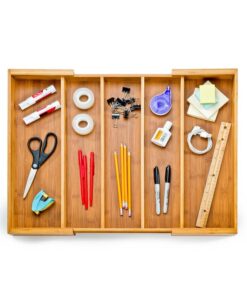 Seville Classics Bamboo Premium Organizer Storage Bins for Kitchen Silverware, Pantry, Closet, Office Desk, Pens, Utensils, Makeup, K Cup, Bamboo, Expandable Tray (5 Compartment) Expandable Tray (5 Compartment) 28 51GjibGNqDL