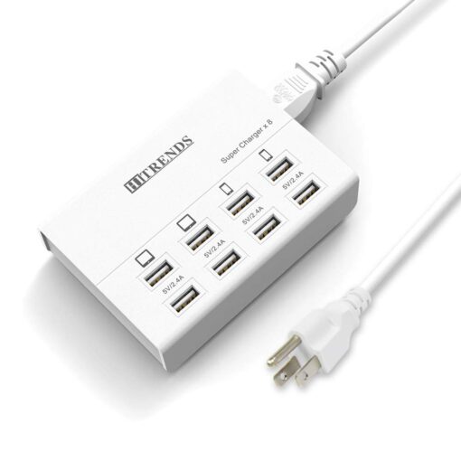 USB Charger, HITRENDS 8 Ports Charging Station 60W/12A Multi Port USB Charging Hub for Multiple Devices (5ft Cord, White)