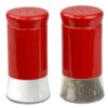 Retro-Styled Stainless Steel Salt and Pepper Shakers (Red), By Home Basics | 2 Piece Shakers for Salt, Pepper, Cumin, Cinnamon, Paprika, and More | With See-Through Glass Bases Red 1 of Each