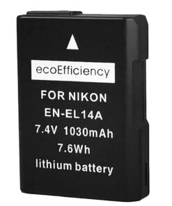 ecoEfficiency 2-Pack of EN-EL14, EN-EL14A Batteries for Nikon D3500, D3100, D3200, D3300, D3400, D5100, D5200, D5300, D5500, D5600, DF, Coolpix P7000, P7100, P7700, P7800 DSLR Cameras 8 51HxGy HtTL
