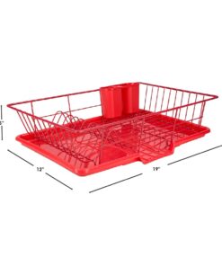 Dish Drying Rack (Red) | By Home Basics | Dish Drainers For Kitchen Counter | With Sloping Tray and Utensil Holder | Big Dish Drying Rack 17 51IIdeX3M5L