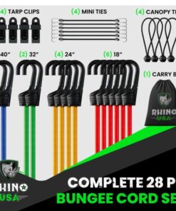 RHINO USA Bungee Cords with Hooks - Heavy Duty Outdoor 28pc Assortment with 4 Free Tarp Clips, Drawstring Organizer Bag, Canopy Ties & Ball Bungees Bungee Cord Set 35 51INUnh8gL