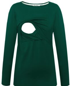 Smallshow Women's Maternity Nursing Tops Comfy Long Sleeve Breastfeeding T-Shirt Medium Wine/Green/Black (Cotton) 13 51IQkwcjI9L