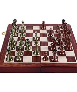 Agirlgle Retro Metal Chess Set with Folding Wooden Chess Board and Classic Handmade Standard Pieces Metal Chess Set for Kids Adult 35 51IS0FxmHL