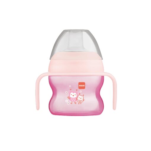 MAM Starter Cup (1 Count), MAM Polypropylene, Sippy Cup, Drinking Cup with Extra-Soft Spill-Free Spout and Non-Slip Handles, for Girls 4+ Months, Five Ounces, Pink Girl