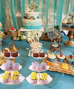 BonNoces 3-Tier Porcelain Embossed Cupcake Stand - Pure White Rimmed with Gold Dessert Cake Stand - Pastry Serving Tray Platter for Tea Party, Wedding and Birthday 29 51JY3mgPP L