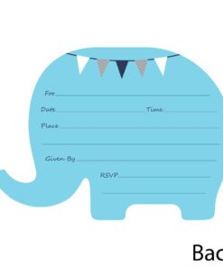 Blue Elephant - Shaped Fill-In Invitations - Boy Baby Shower or Birthday Party Invitation Cards with Envelopes - Set of 12 7 51Jka66gcsL