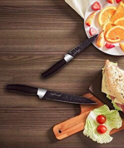 Chef Essential Carbon Steel Culinary Knife Set – 6-Piece Sharp Knife Set – Meat, Veggie, Bread Knife Set – Nonstick Chef Knife Cooking Knives – Professional Sharp Kitchen Knife Set Without Block Solid Black Set 34 51JmR ZYjL