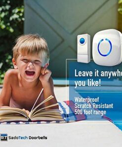 SadoTech Wireless Doorbell for Home - Battery Operated, 1000 Feet, Waterproof Door Bell w/LED Flash, 1 push button + 1 receiver, Waterproof White 35 51K96TzUFL
