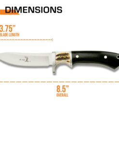 Elk Ridge - Outdoors Fixed Blade Knife - 8.5-in Overall, 3.75-in Mirror Polished Stainless Steel Blade, Full Tang, Jig Bone and Black Wood Handle, Leather Sheath - Hunting, Camping, Survival - ER-087, One Size 12 51KWW22WvXS
