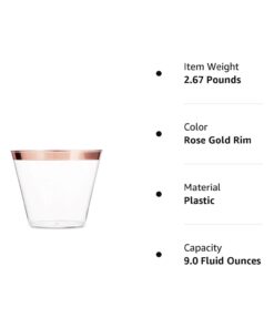 100 Rose Gold Plastic Cups 9 Oz Clear Plastic Cups Old Fashioned Tumblers Rose Gold Rimmed Cups Fancy Disposable Wedding Cups Elegant Party Cups with Rose Gold Rim 31 51Km5S3vdL