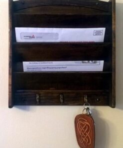 Home Basics Mail Organizer Wall Mount with Key Rack Hooks, Letter Holder For Office, Kitchen, Entryway, Pine 33 51KmJ28P4DL