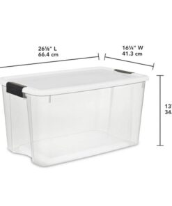 Alternative view of Sterilite 70 Qt Ultra Latch Box, Stackable Storage Bin with Latching Lid, Organize Clothes, Sport Gear in Basement, Clear with White Lid, 4-Pack 70 Quart