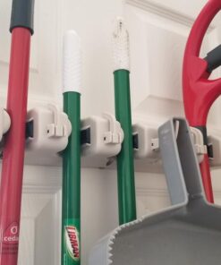 HOME IT Mop And Broom Holder - Garage Storage Systems with 5 Slots, 6 Hooks, 7.5lbs Capacity Per Slot - Garden Tool Organizer For 11 Tools - For Home, Kitchen, Closet, Laundry Room - Off-White 43 51LD2fpSE8L