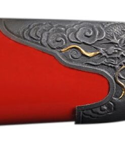 Handmade Sword - Samurai Katana Sword, Battle Ready, Hand Forged, 1045 Carbon Steel, Heat Tempered, Full Tang, Sharp, Fudo Myoo Tsuba, Fudo Myoo Engraving on The Blade, Red/Black Wooden Scabbard 15 51LT7jimREL