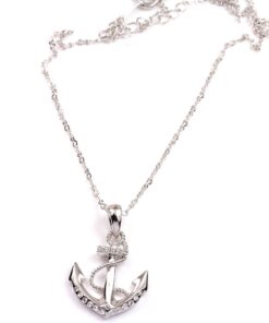 FC Jory White & Rose Gold Plated Crystal Rhinestones Anchor Pendant Necklace silver 4 51Le OCkF3L