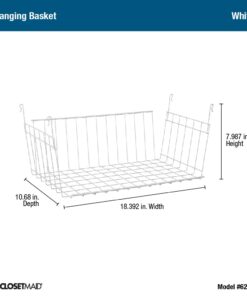 ClosetMaid Wire Hanging Shelf Basket for Storage, Organization in Closet or Pantry, No Assembly or Installation, Durable, 10.68"D x 18.39"W x 7.99"H, White 24 51M8w04B6L