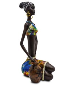 Rockin Statue African Figurine Sculpture Colorful Dress Sitting Lady Figurine Vase Statue Decor Collectible Art Piece 10.5" Inches Tall - Flower Dress Tropical 8 51M96RydYQL