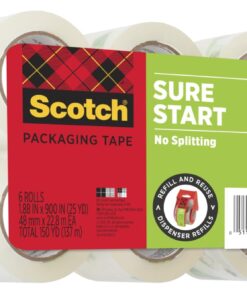 Scotch Sure Start Packing Tape, Clear, Holiday Wrapping Tape with Quiet Unwind and Easy Start, 1.88 in. x 25 yd., 6 Tape Rolls 6 Rolls 25 51MCT6pRbnL
