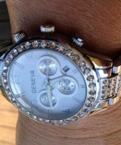 FANMIS Luxury Unisex Pave Floating Crystal Diamonds Calendar Digital Quartz Watch Business Dress Watch Luminous Pointer with Stainless Steel Link Bracelet silver 29 51N4lHDZjjL