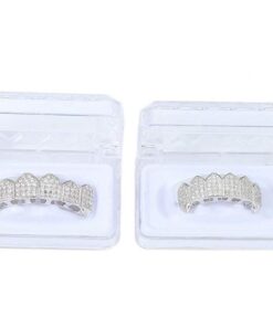 18k Gold Plated All Iced Out Diamond Grillz Luxury Rhinestone Mouth Teeth Grills Set with Extra Molding Bars Included (Gold) Silver 12 51NIua Y7QL